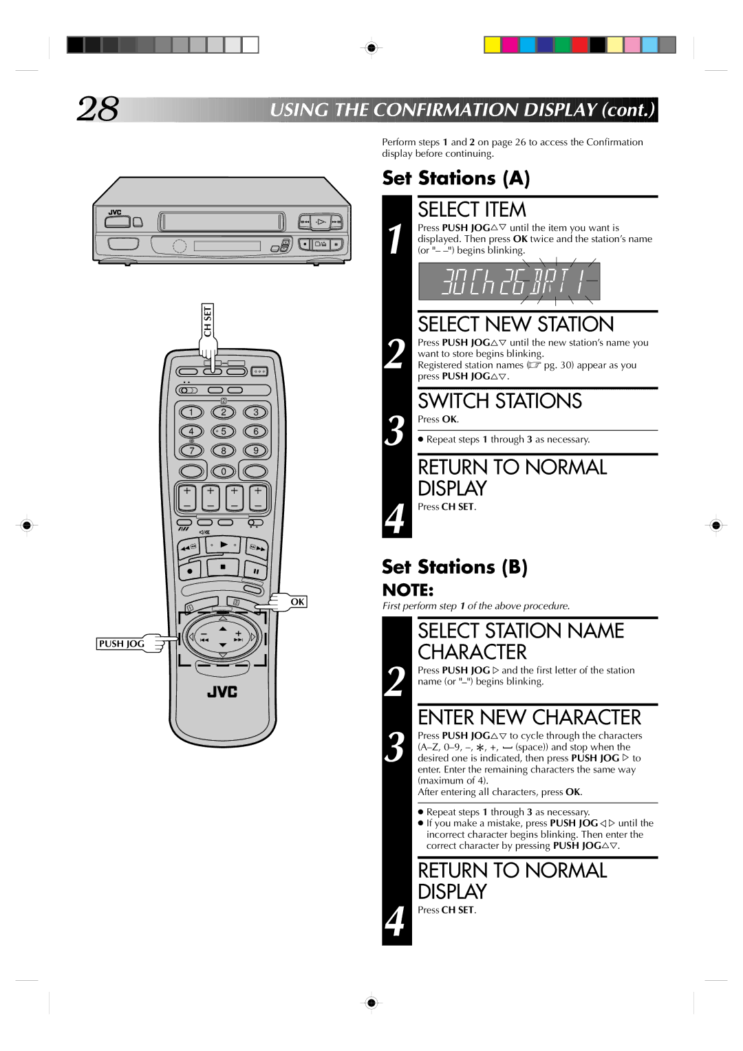 JVC HR-A230EK specifications Select NEW Station, Switch Stations, Enter NEW Character, Using the Confirmation Display 