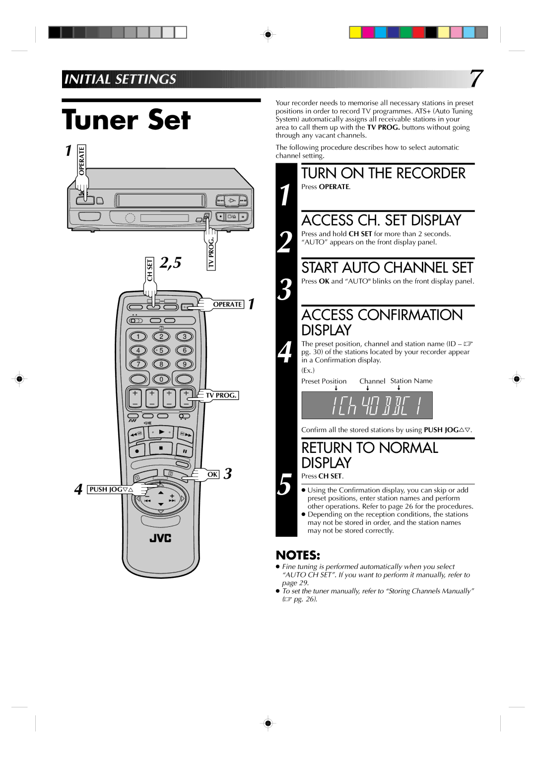 JVC HR-A231EK, HR-A230ES specifications Tuner Set, Access Confirmation, Return to Normal, Initial Settings 