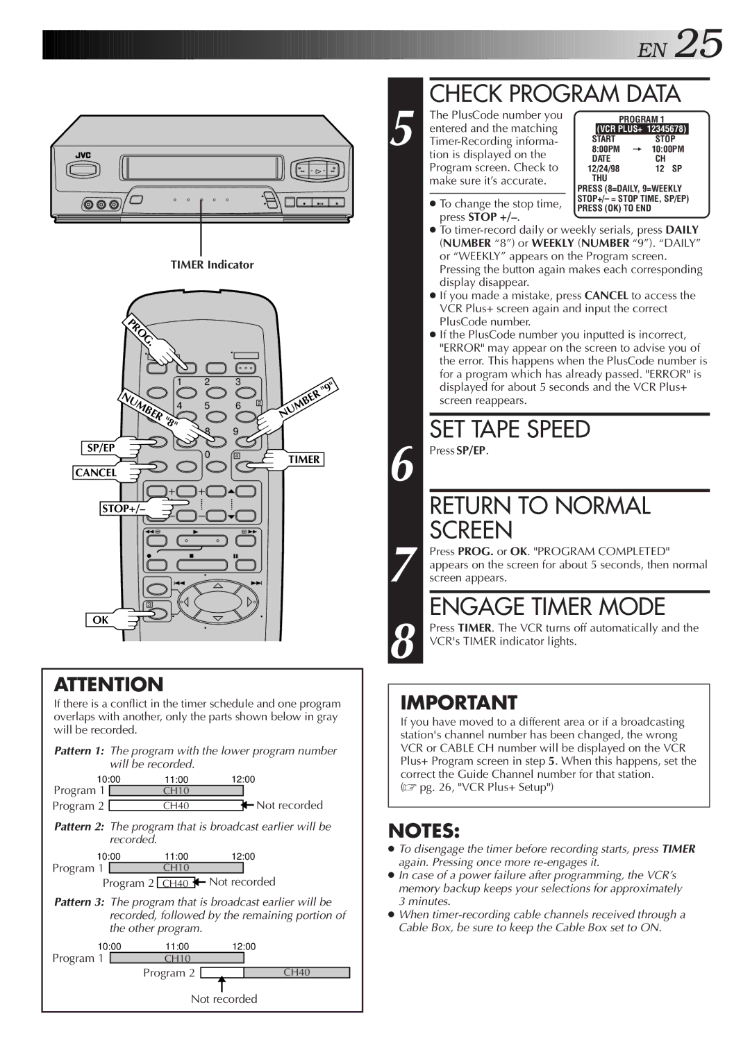 JVC HR-A54U, HR-A34U instruction manual Engage Timer Mode 