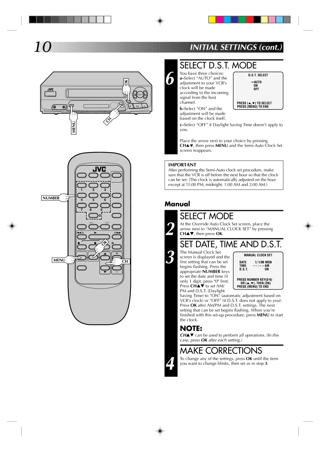 JVC HR-A42U, HM-A22U manual Select D.S.T. Mode, Select Mode, Make Corrections 