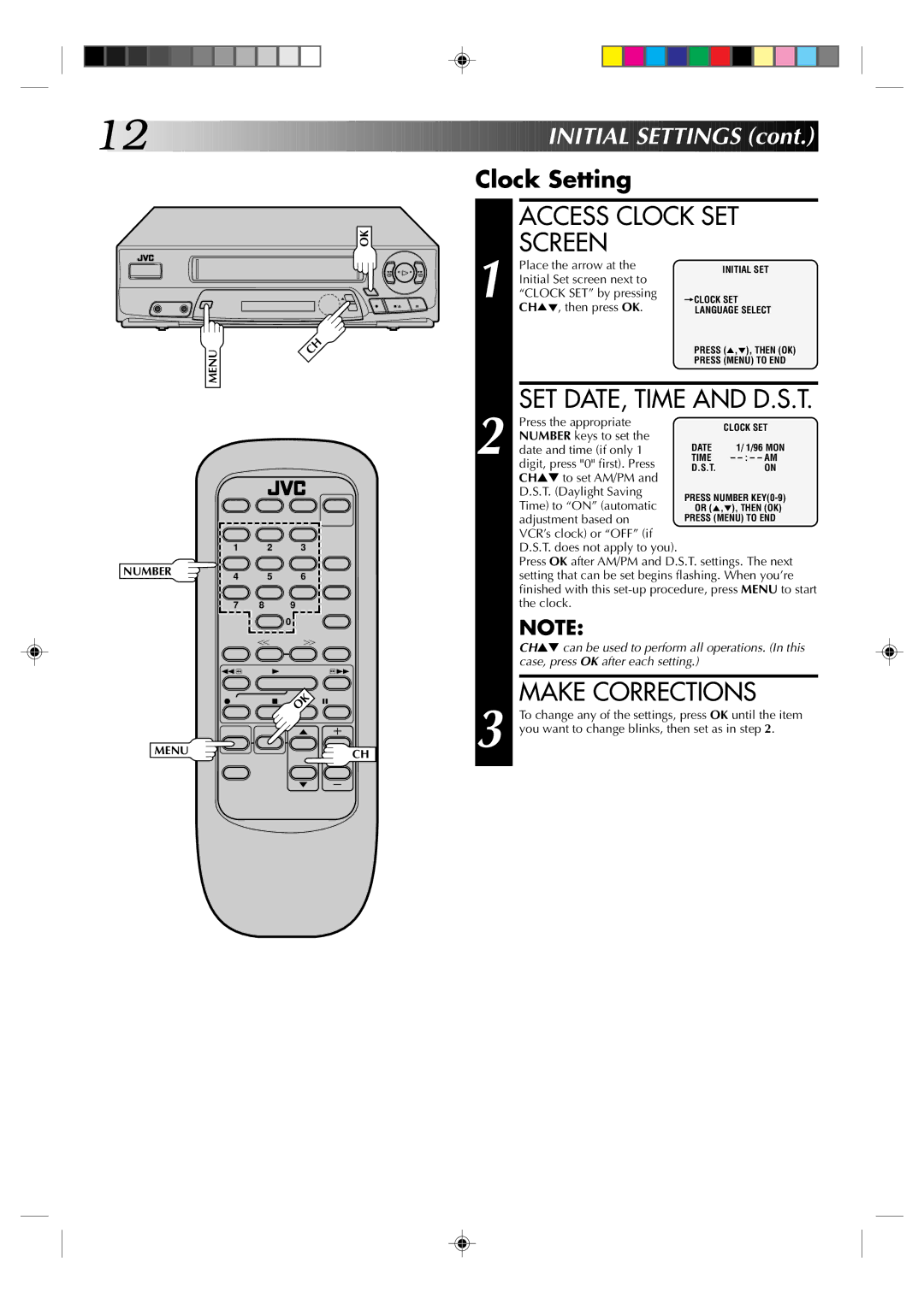 JVC HR-A42U, HM-A22U manual Access Clock SET Screen, SET DATE, Time and D.S.T 