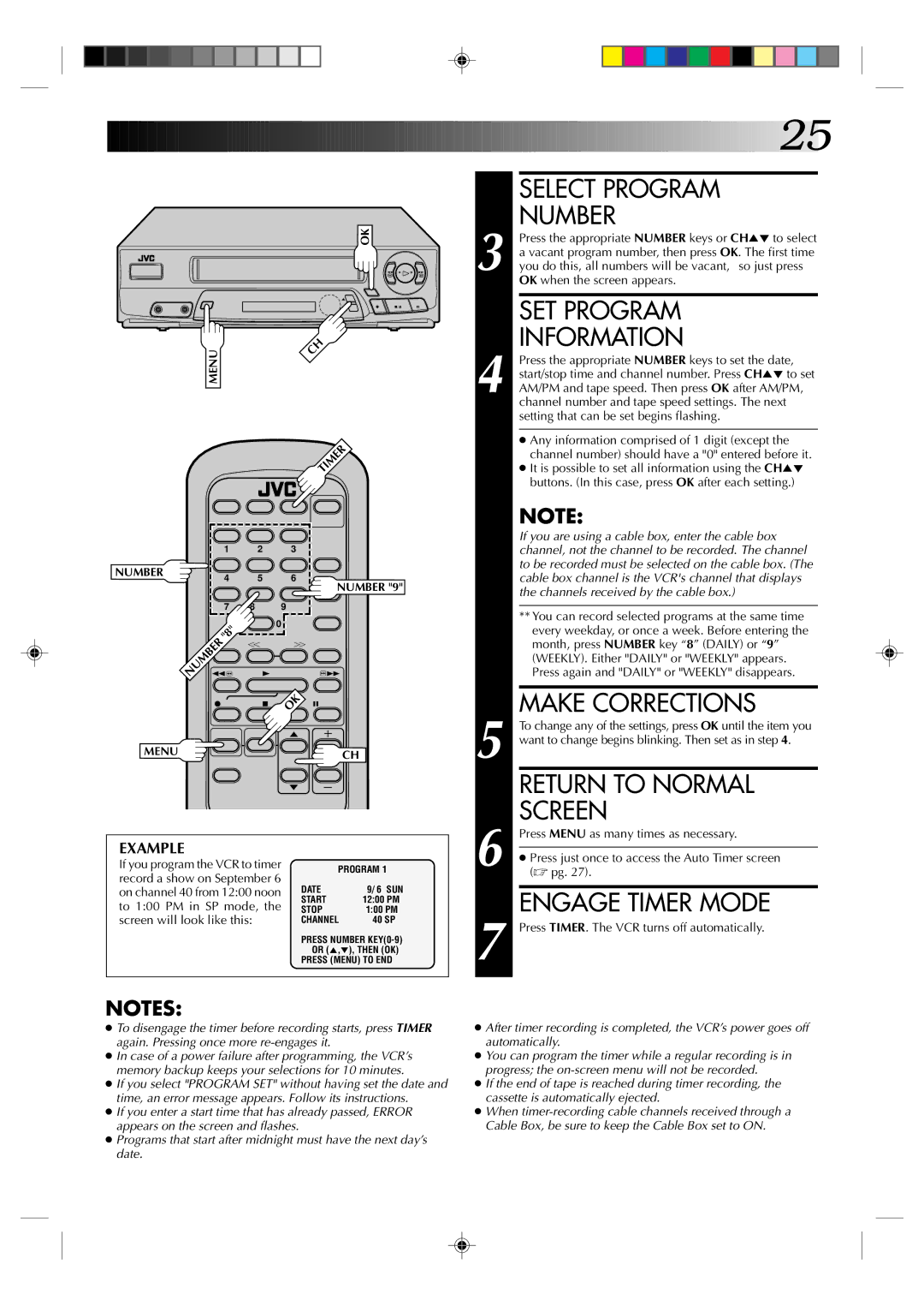 JVC HM-A22U, HR-A42U manual Select Program Number, SET Program, Information, Engage Timer Mode 