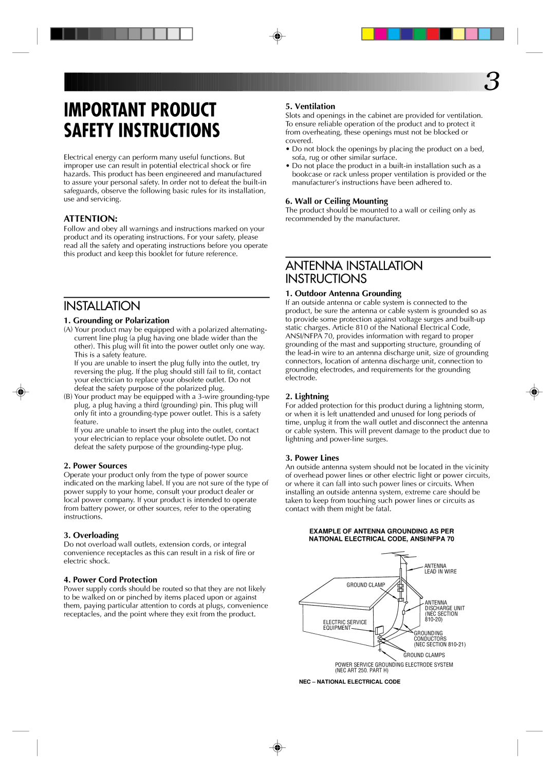 JVC HM-A22U, HR-A42U manual Important Product Safety Instructions 