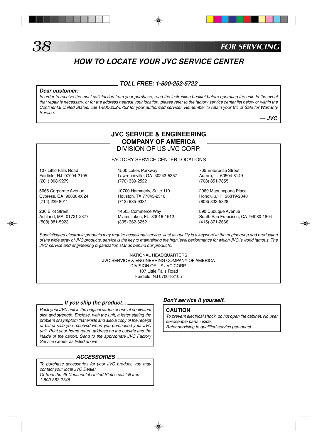 JVC HR-A42U, HM-A22U manual For Servicing, HOW to Locate Your JVC Service Center 