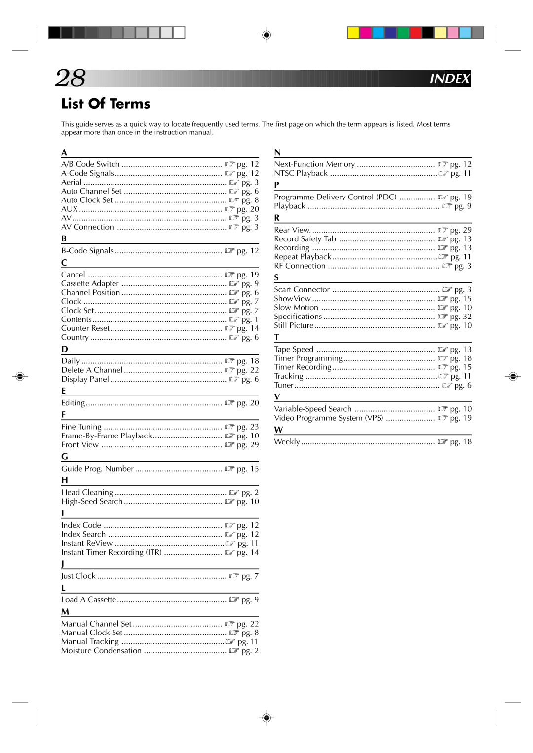 JVC HR-A233E, HR-A437E, HR-A433E, HR-A430E, HR-A237E, HR-A230E specifications List Of Terms, Video Programme System VPS 