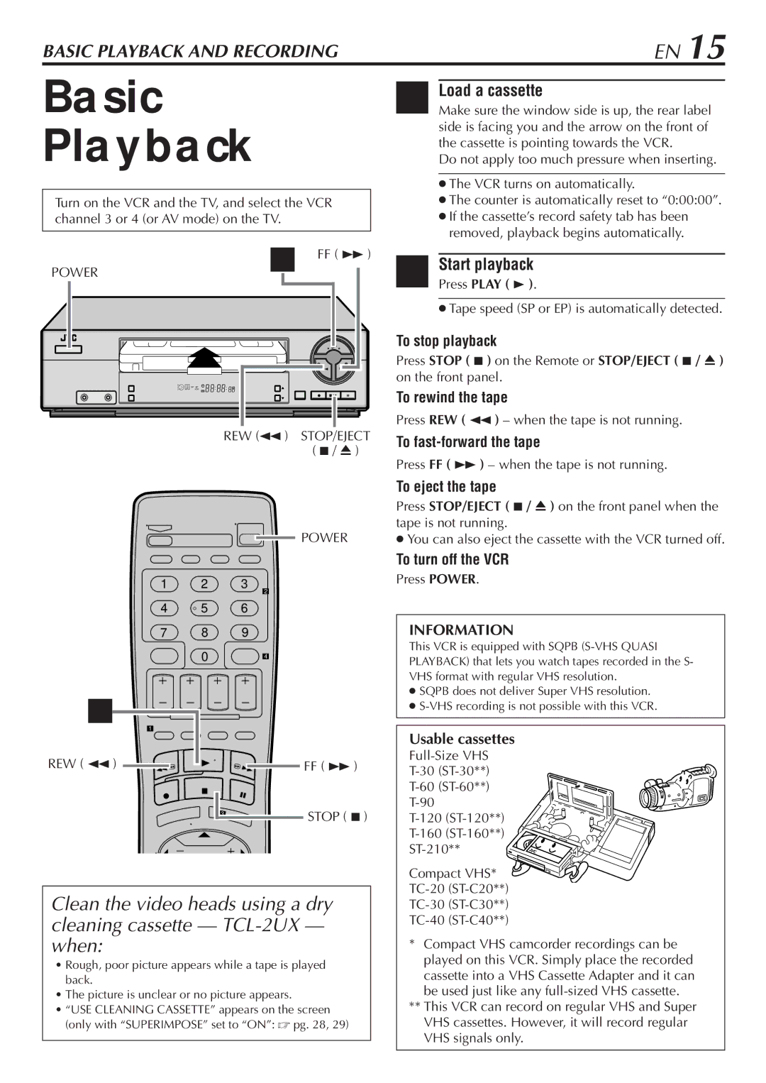 JVC HR-A47U manual Basic Playback, Load a cassette, Start playback 