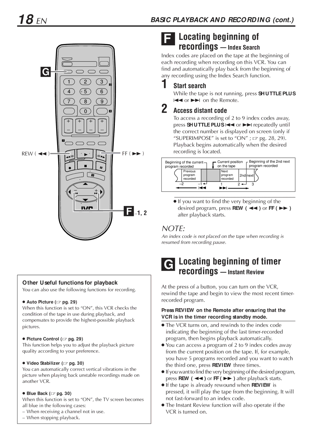 JVC HR-A47U manual 18 EN, Locating beginning of timer, Start search, Access distant code 