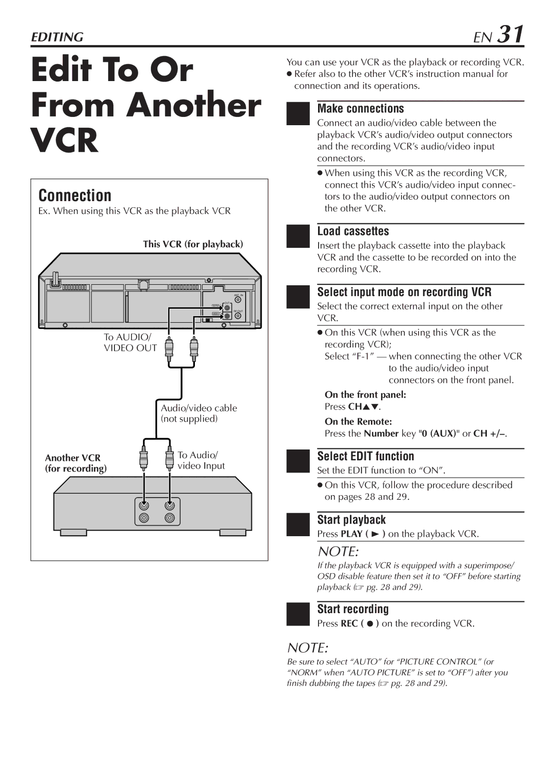 JVC HR-A47U manual Edit To Or From Another, Connection 