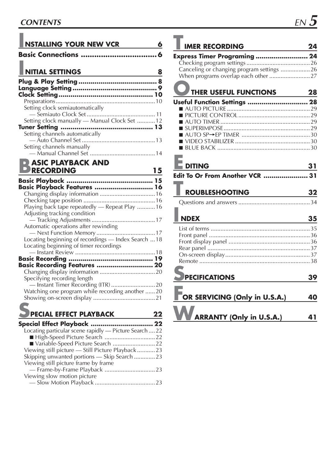 JVC HR-A47U manual Contents 