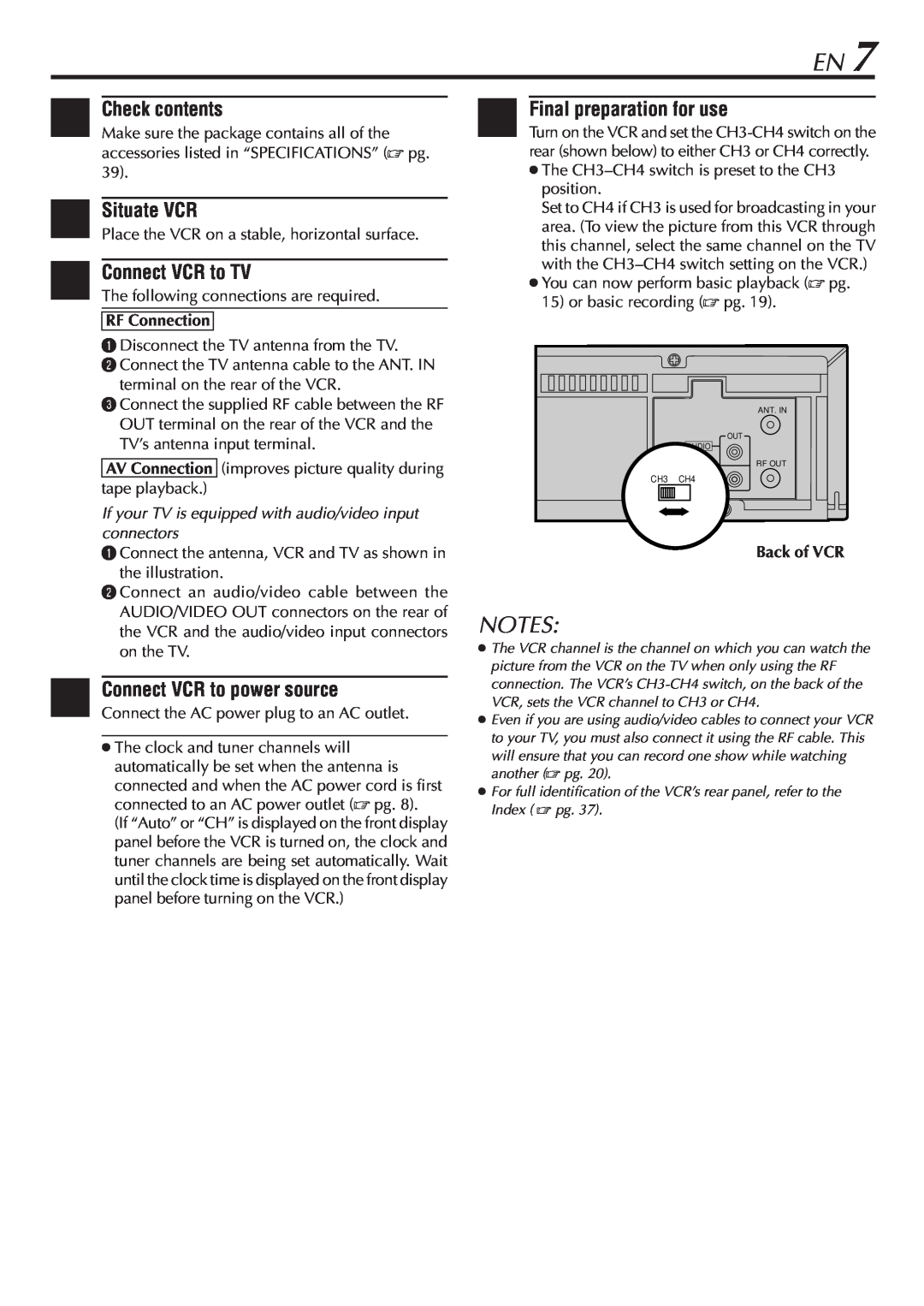 JVC HR-A47U manual Check contents, Situate VCR, Connect VCR to TV, 5Final preparation for use 