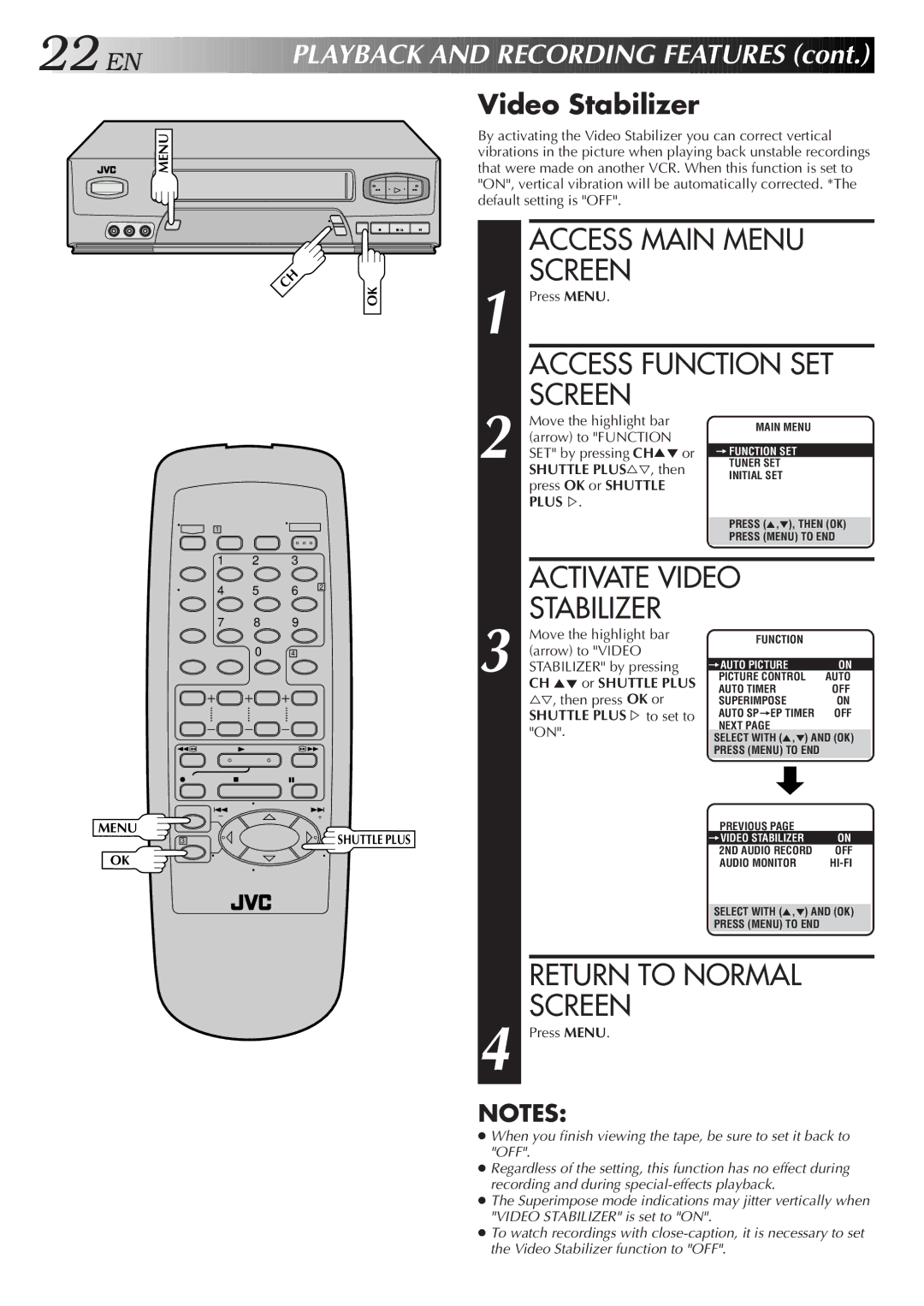 JVC HR-A51U manual Video Stabilizer 