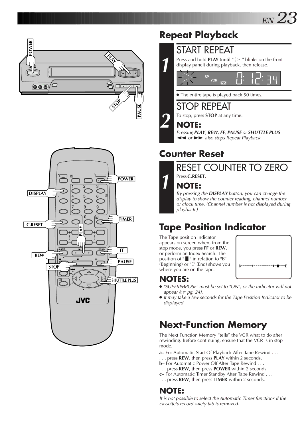 JVC HR-A51U manual Start Repeat, Stop Repeat 