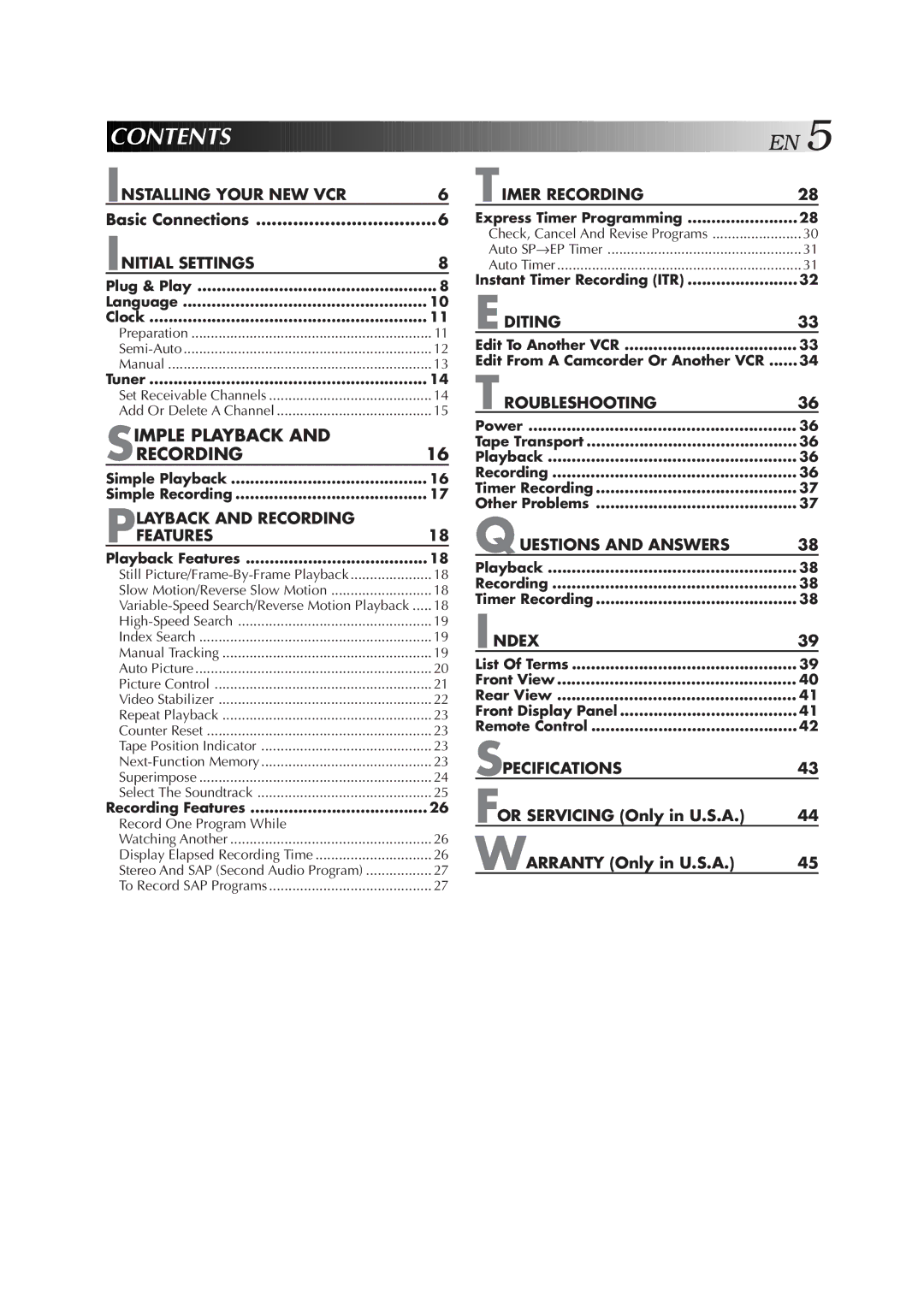 JVC HR-A51U manual Contents 