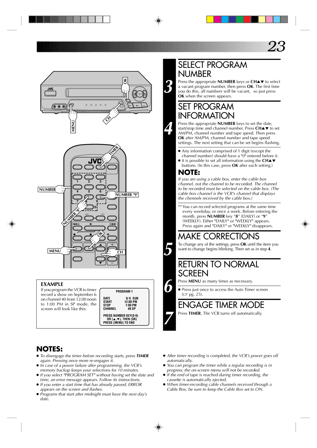 JVC HR-A32U, HR-A52U, HR-A52U(Hi-Fi) instruction manual Select Program Number, SET Program, Information, Engage Timer Mode 