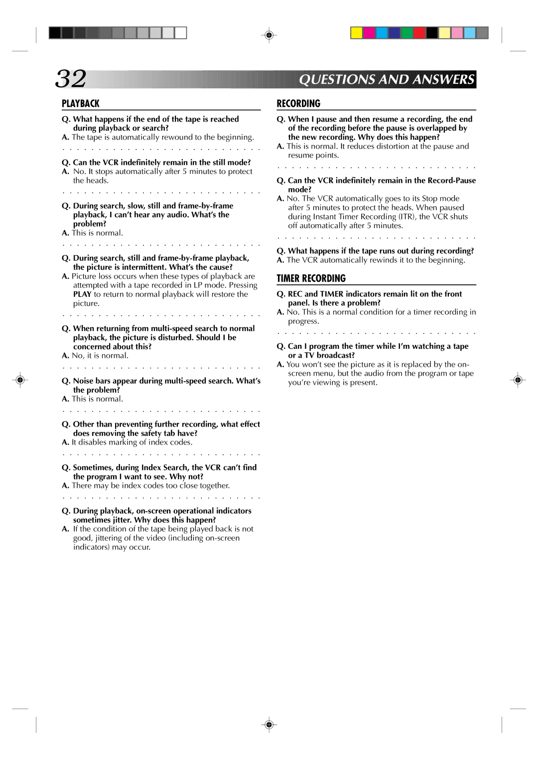 JVC HR-A52U(Hi-Fi), HR-A32U, HR-A52U instruction manual Questions and Answers 