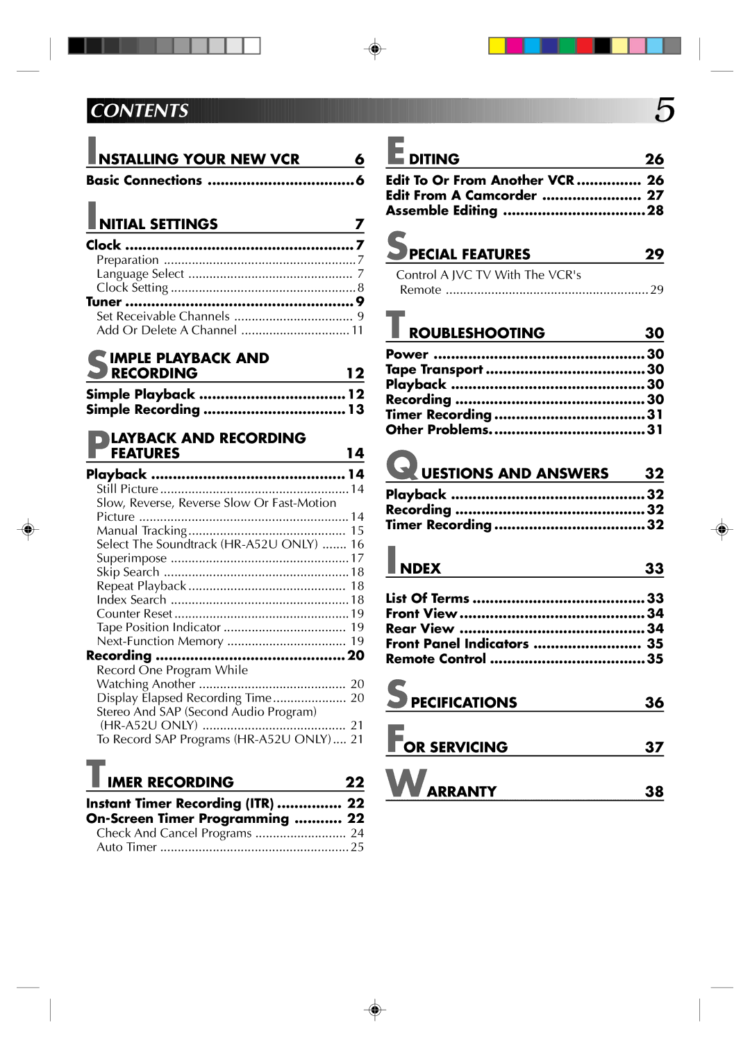 JVC HR-A32U, HR-A52U, HR-A52U(Hi-Fi) instruction manual Contents 