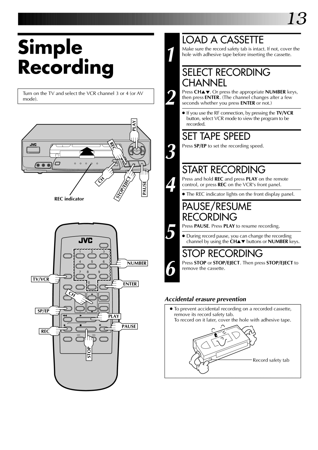 JVC HR-A53U instruction manual Simple Recording 