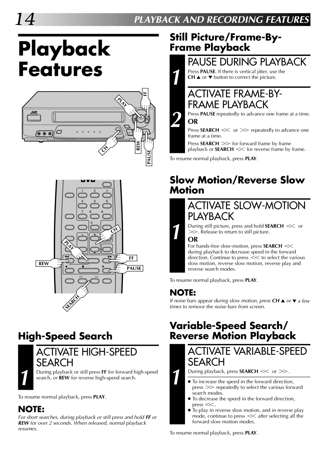 JVC HR-A53U instruction manual Playback Features 