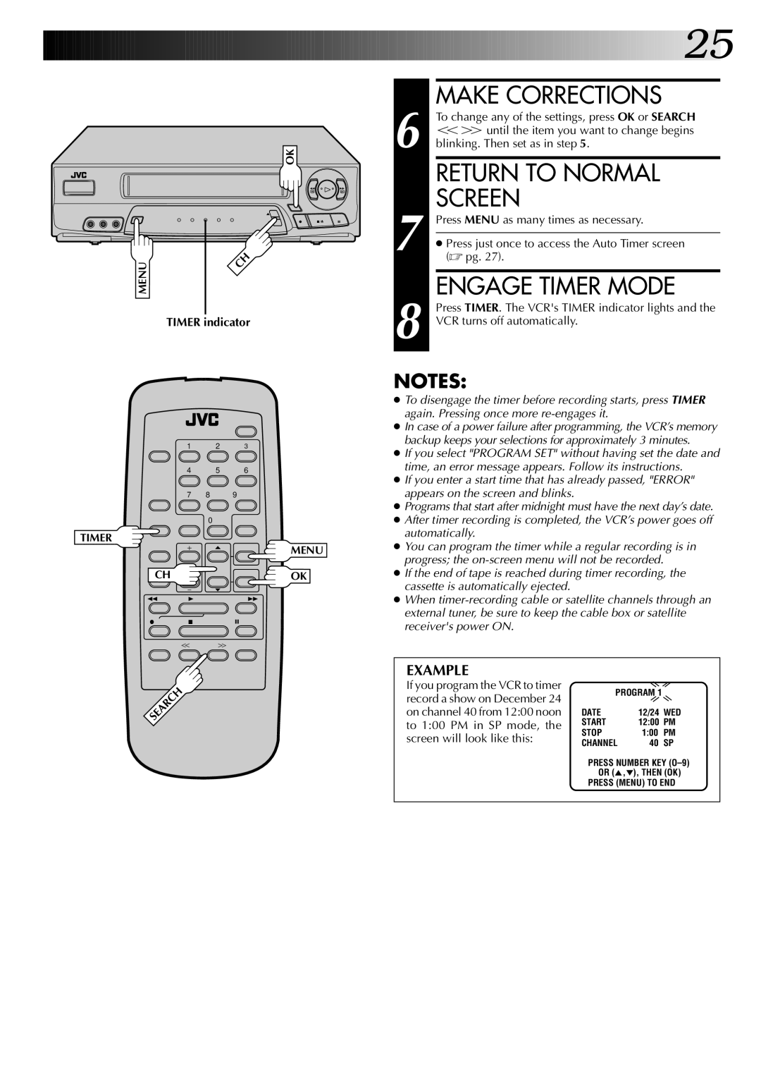 JVC HR-A53U instruction manual Engage Timer Mode, Timer indicator 