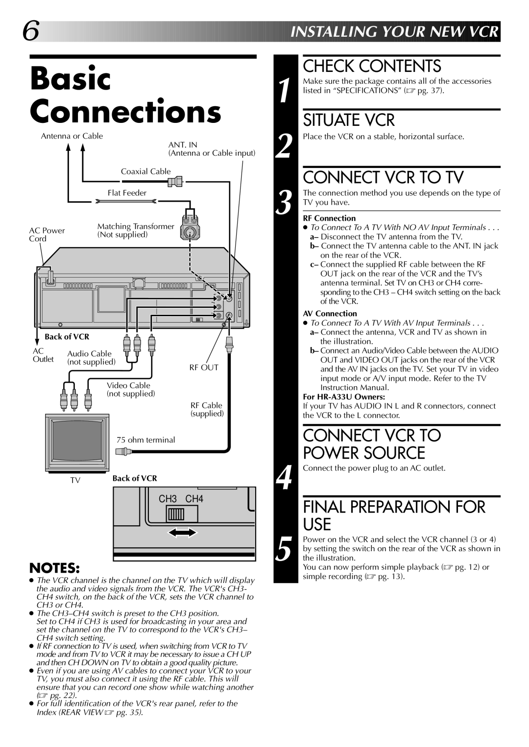 JVC HR-A53U instruction manual Basic Connections 