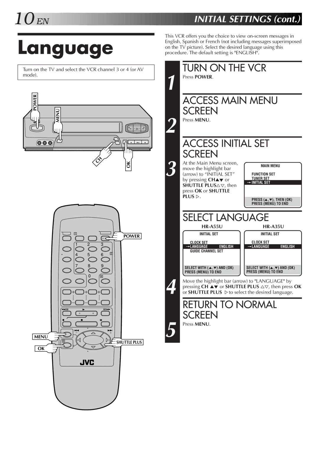 JVC HR-A55U instruction manual Language 