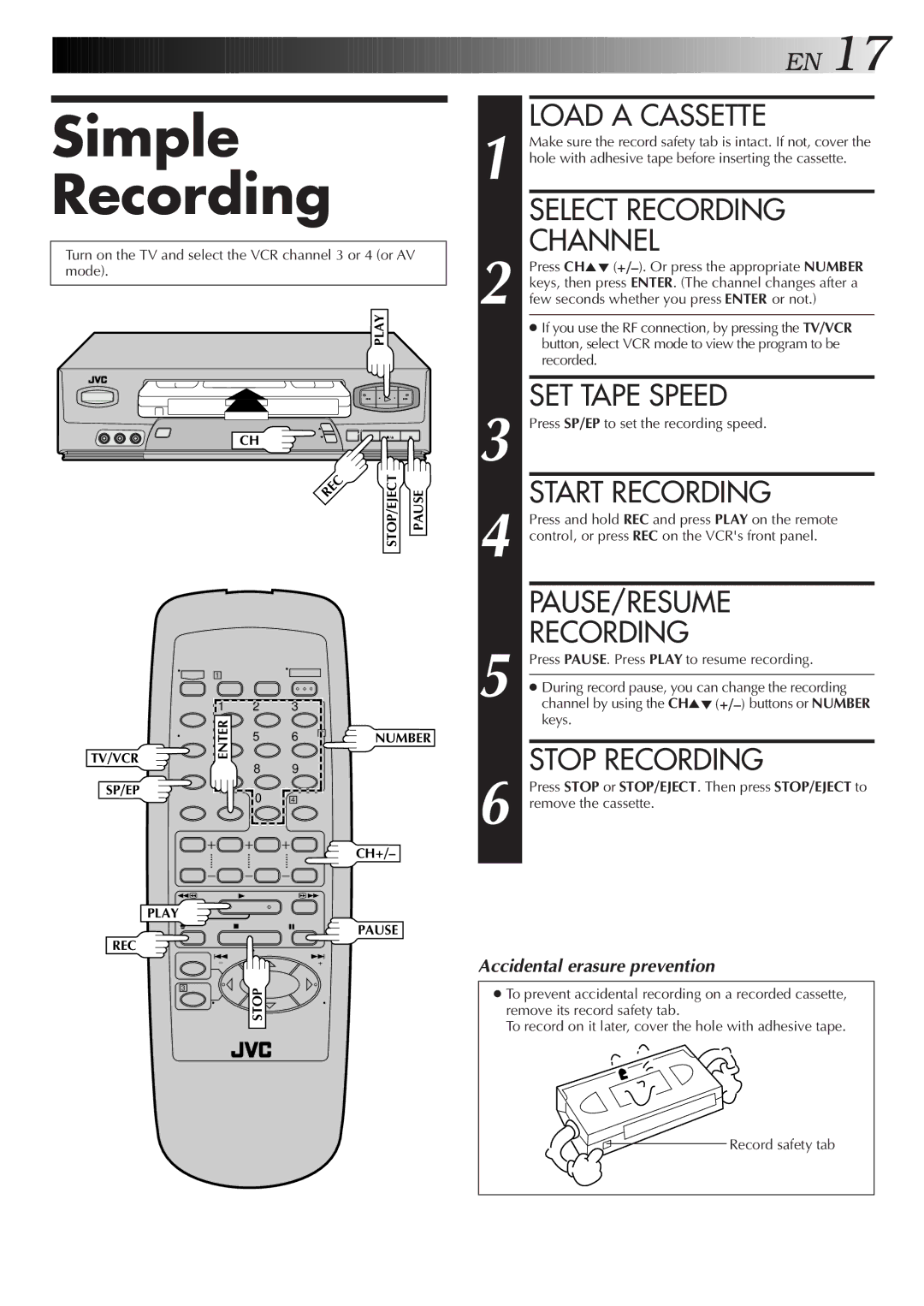 JVC HR-A55U instruction manual Simple Recording 