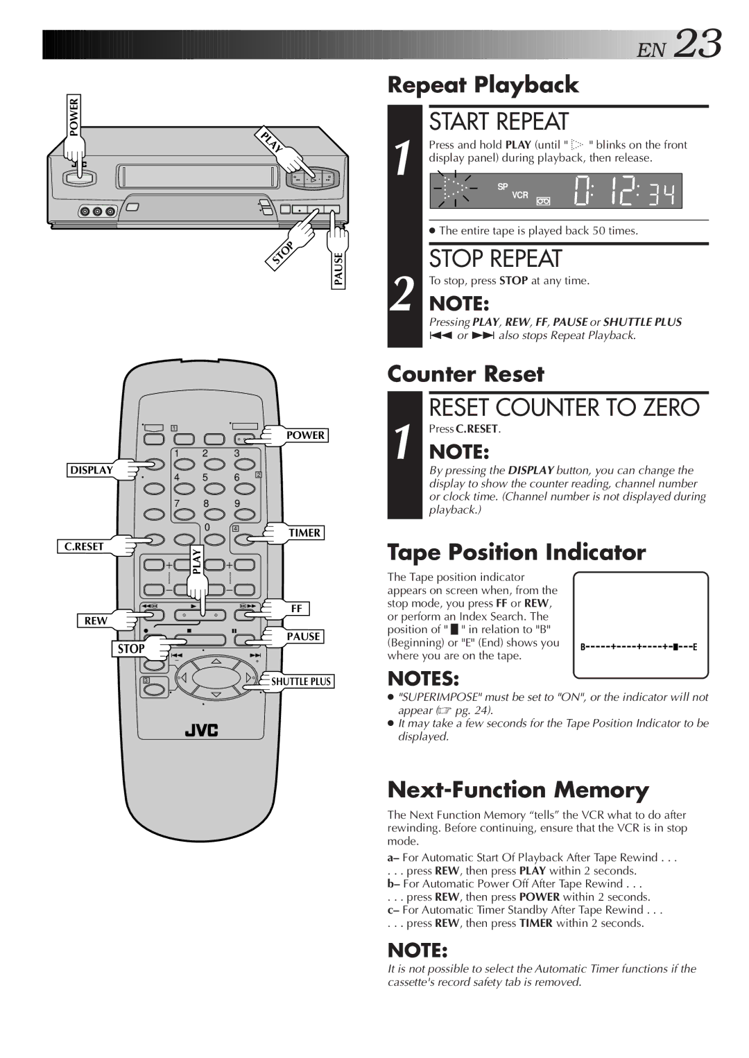 JVC HR-A55U instruction manual Start Repeat, Stop Repeat 