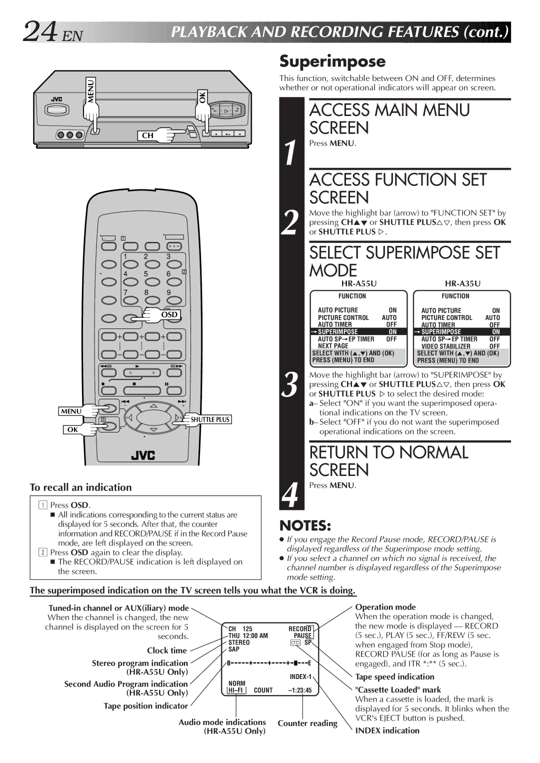 JVC HR-A55U instruction manual Superimpose 