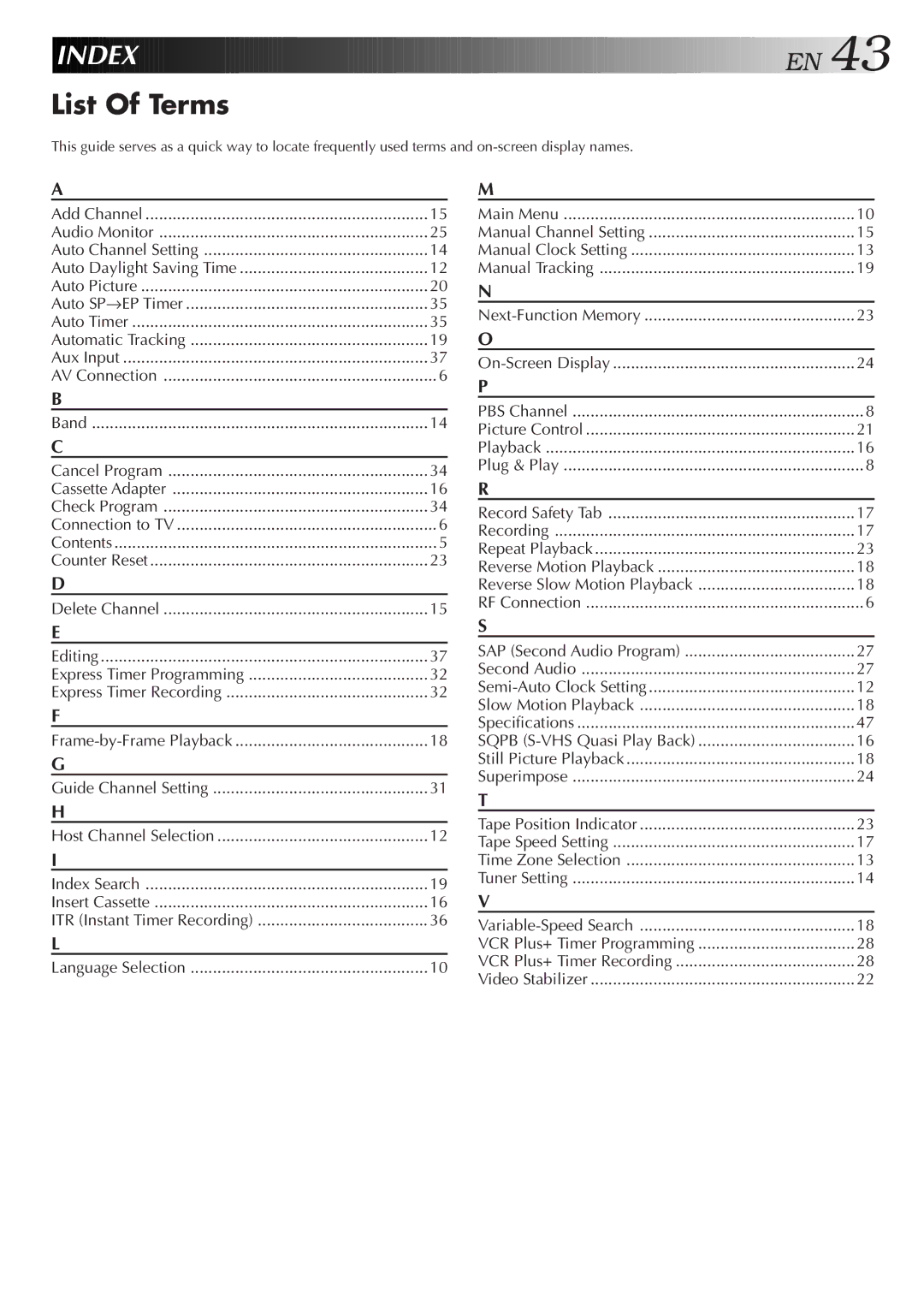 JVC HR-A55U instruction manual List Of Terms, Express Timer Programming 