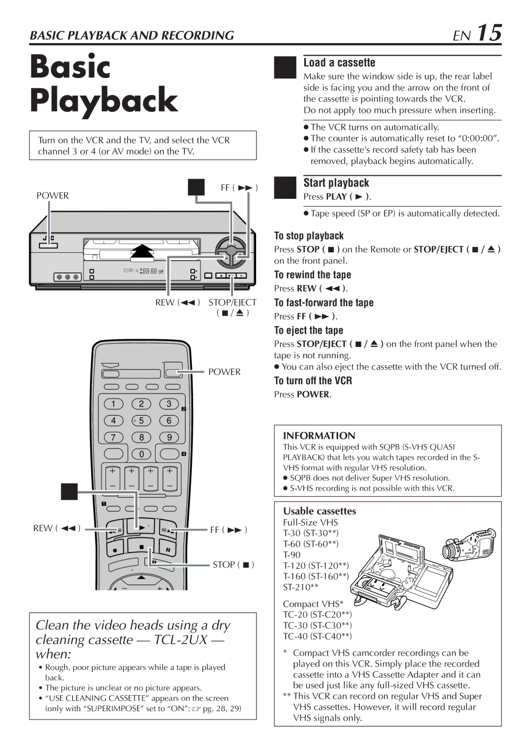 JVC HR-A56U manual Basic Playback, Load a cassette, Start playback 