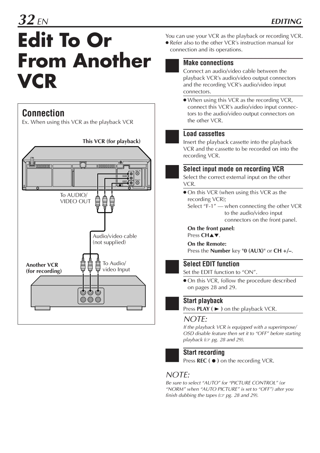 JVC HR-A56U manual Edit To Or From Another, 32 EN, Connection 