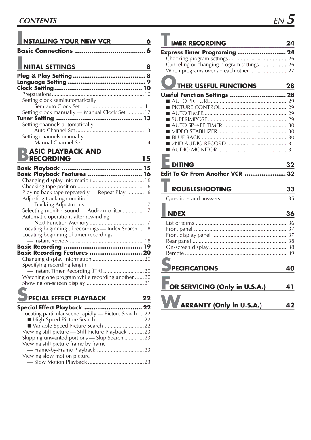 JVC HR-A56U manual Contents 