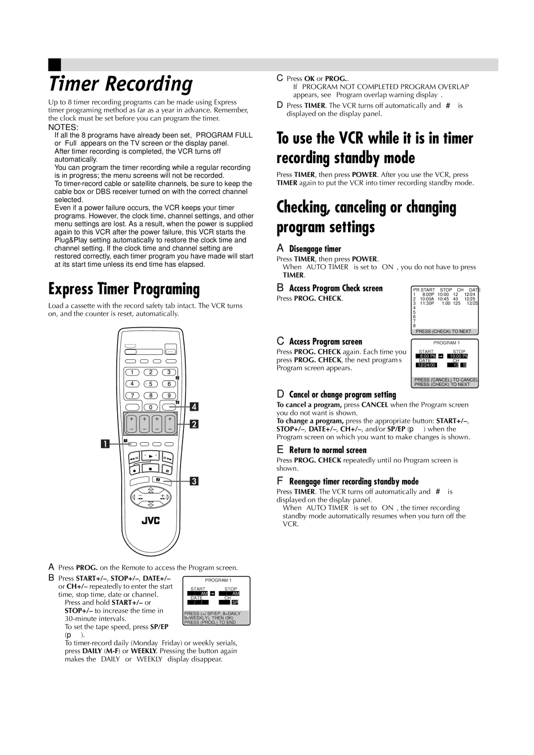 JVC HR-A57U manual Timer Recording, Express Timer Programing 