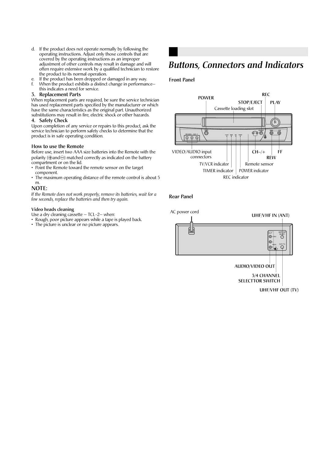 JVC HR-A590U manual Buttons, Connectors and Indicators 