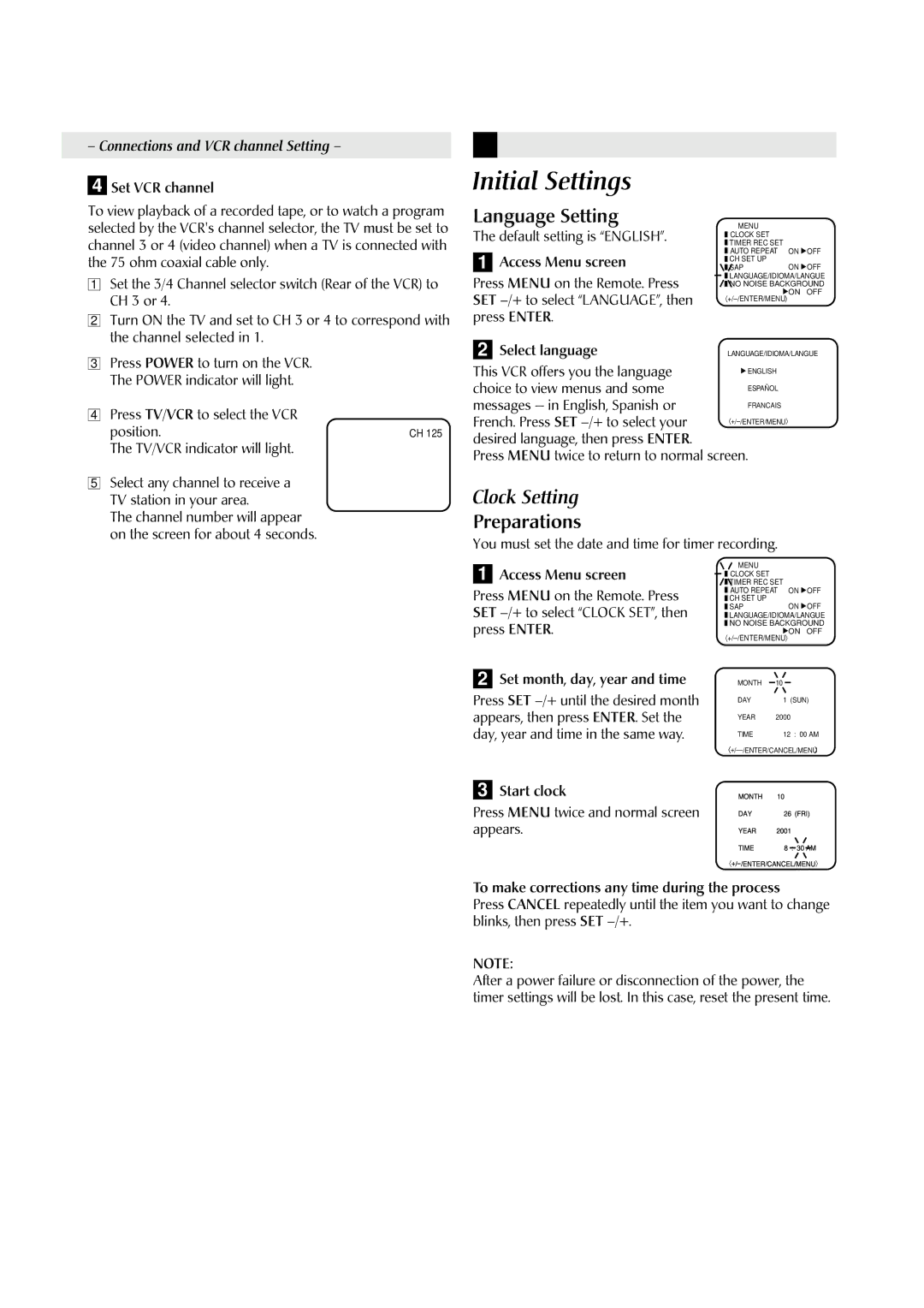 JVC HR-A590U manual Initial Settings, Language Setting, Preparations 