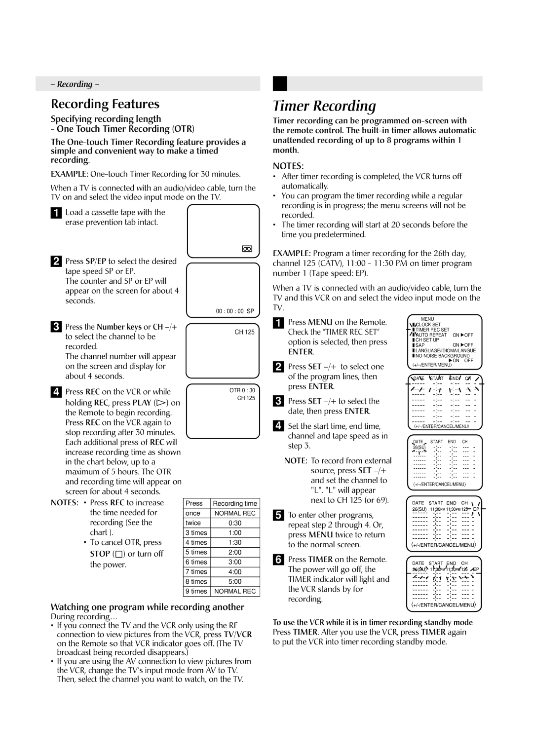 JVC HR-A590U manual Timer Recording, Enter 