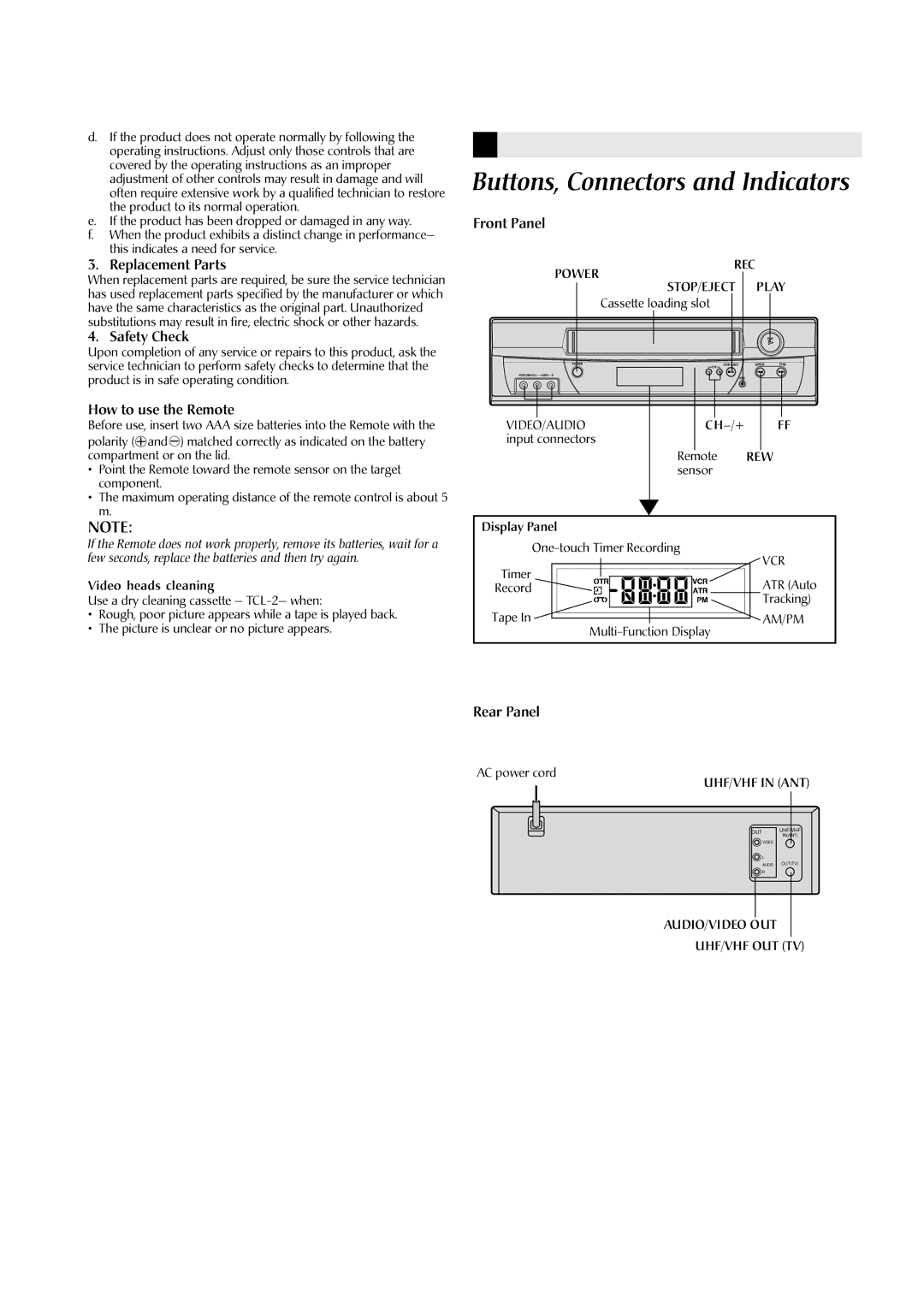 JVC HR-A591U manual Buttons, Connectors and Indicators 