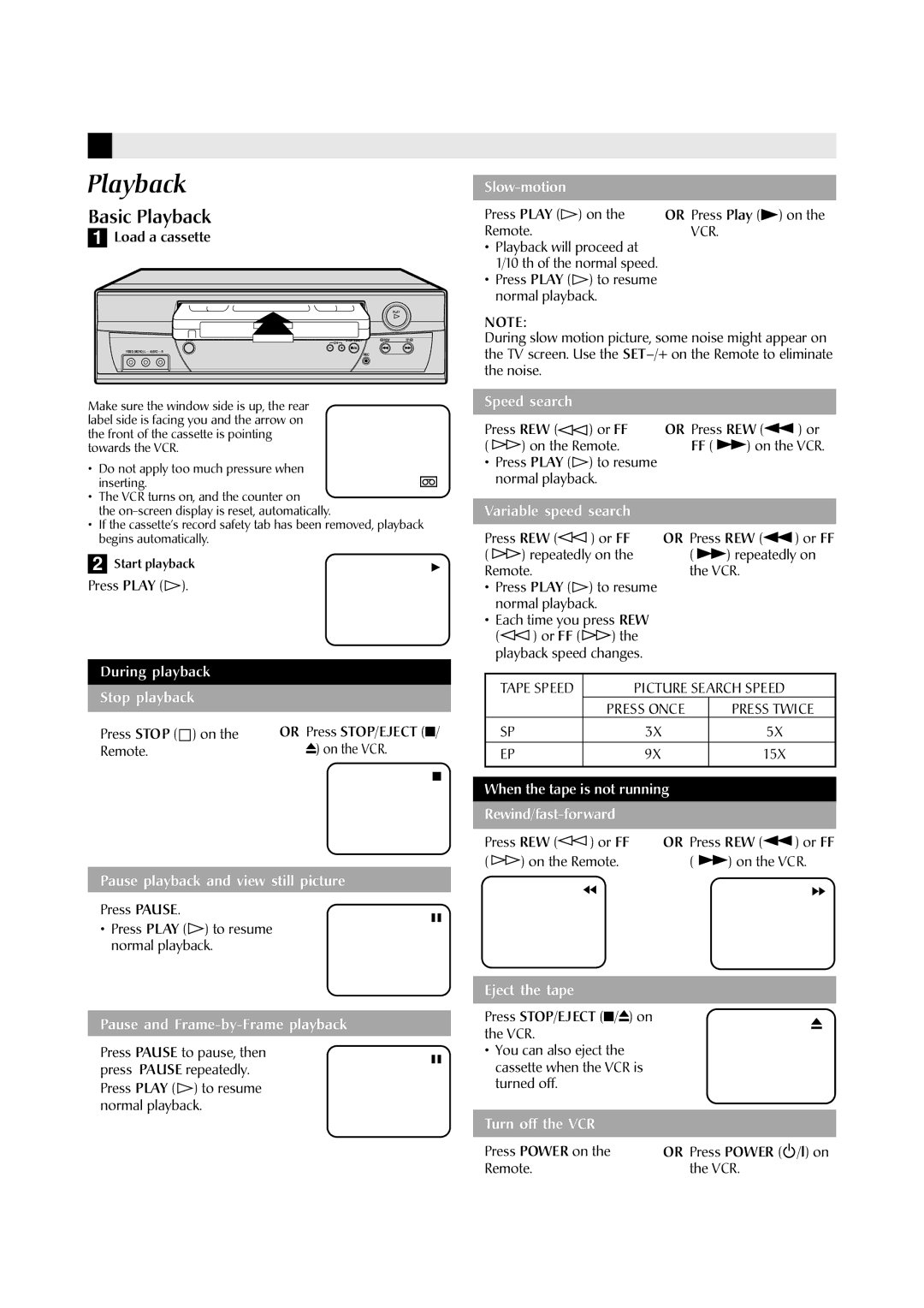 JVC HR-A591U manual Basic Playback, Picture Search Speed, Press Once 