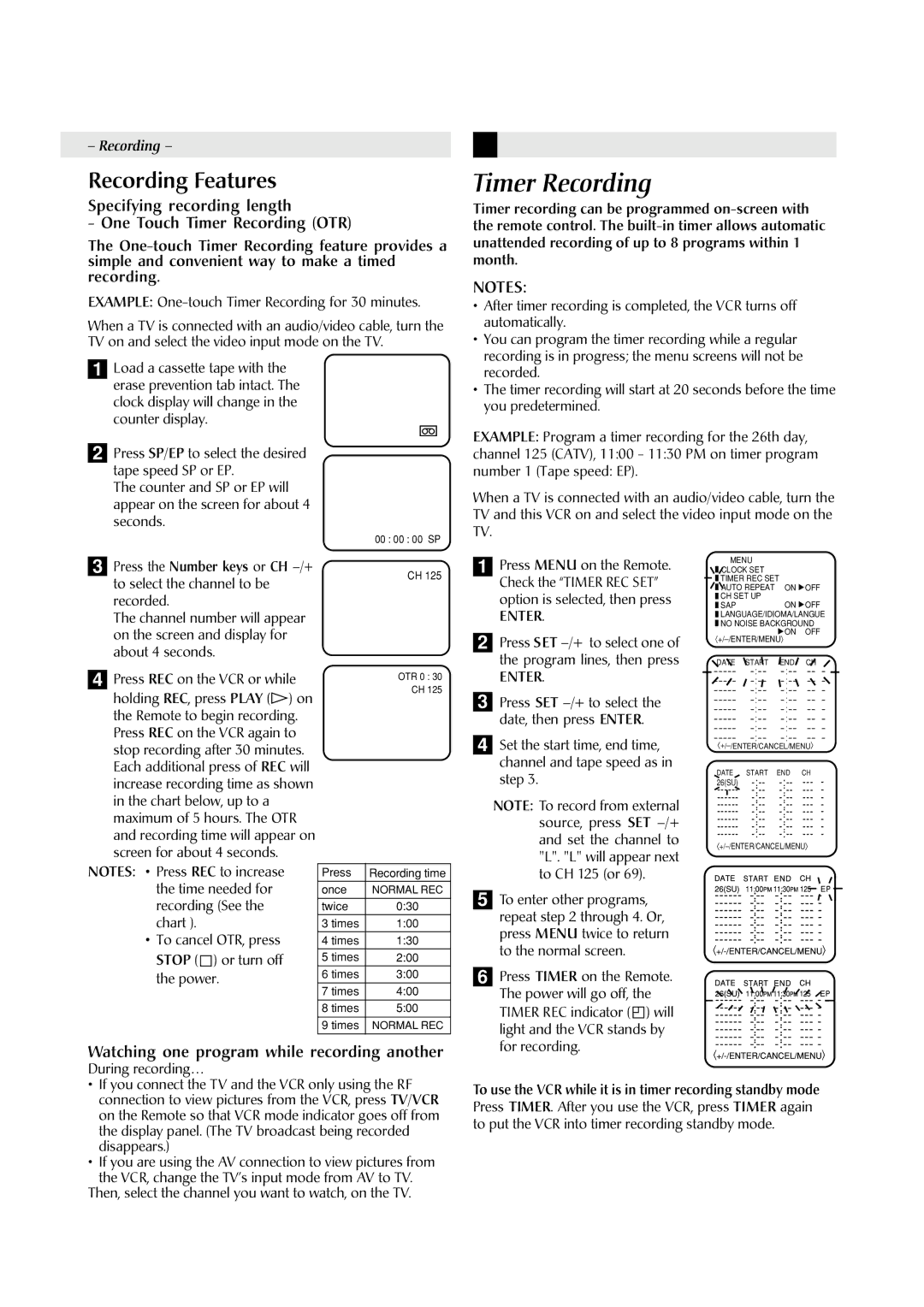 JVC HR-A591U manual Timer Recording, Enter 