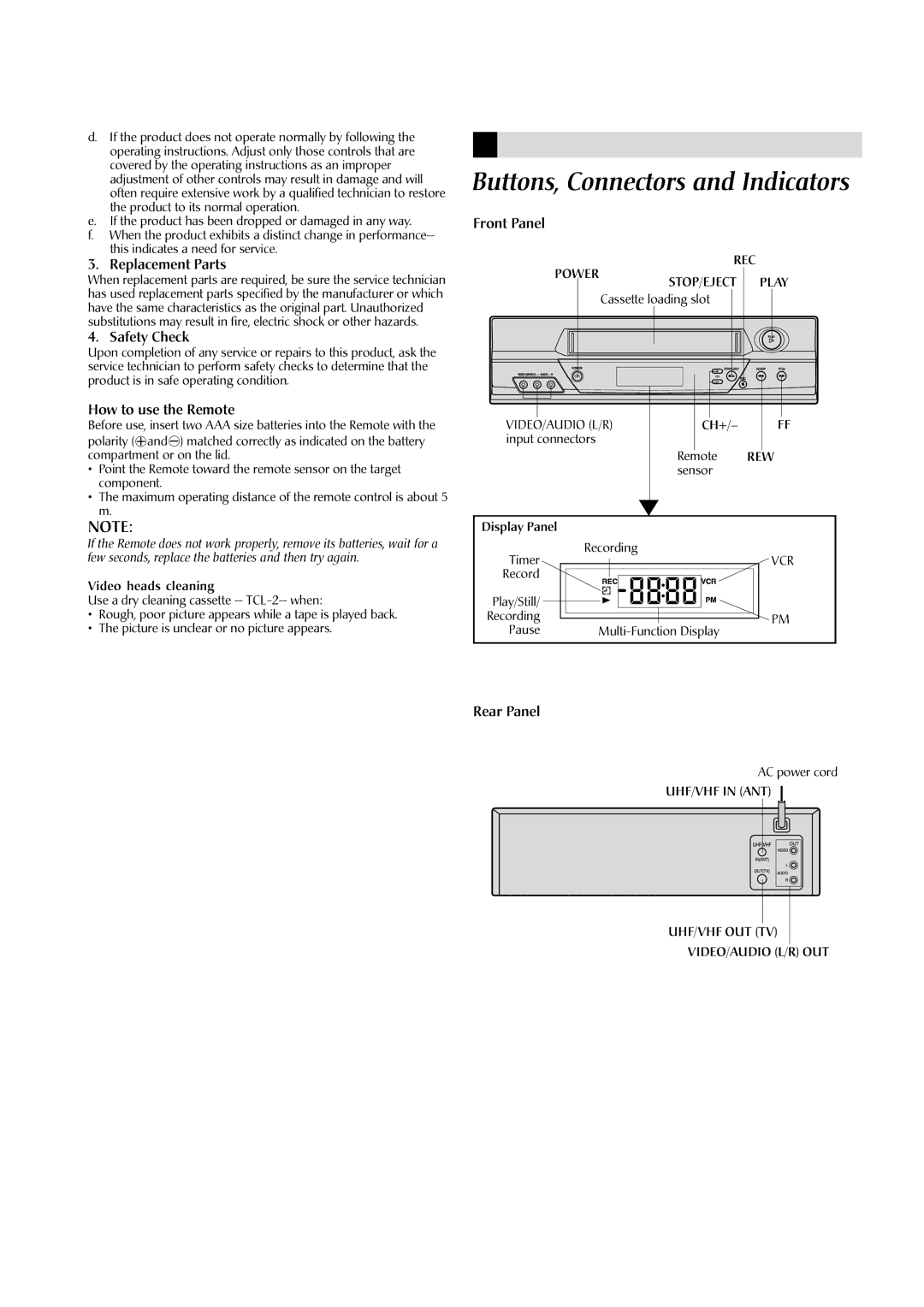 JVC HR-A592UC manual Buttons, Connectors and Indicators 