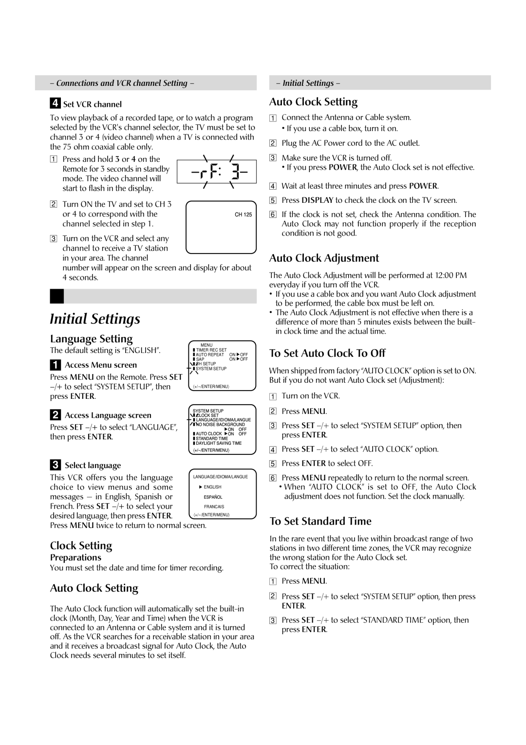 JVC HR-A592UC manual Initial Settings 