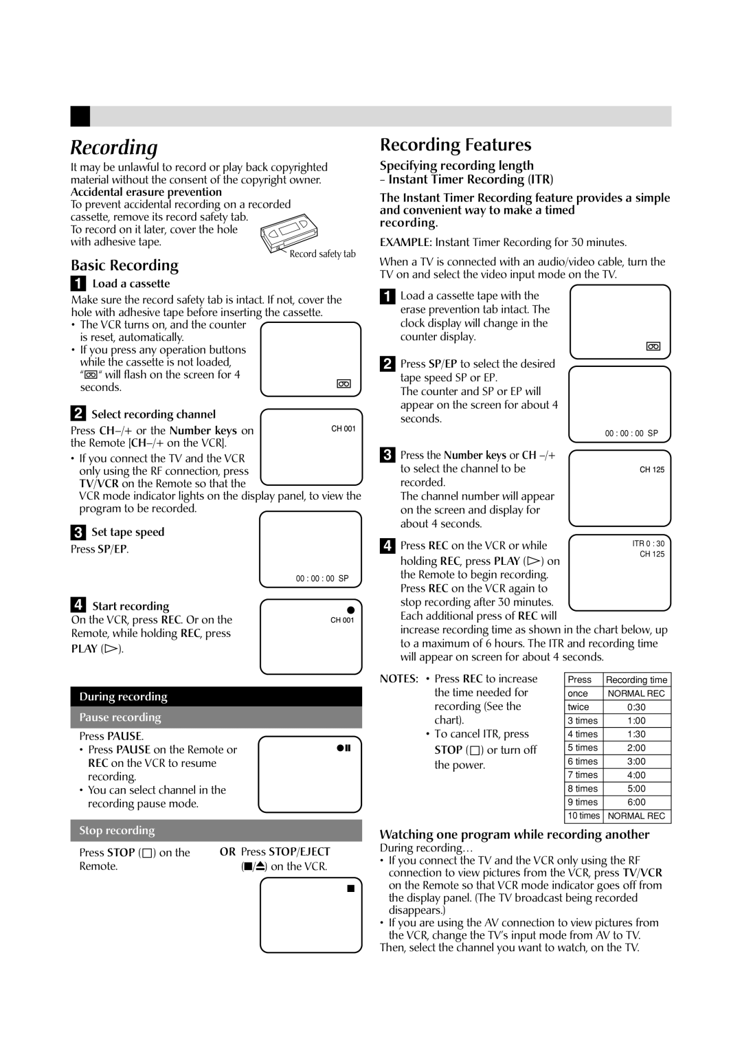 JVC HR-A592UC manual Basic Recording 