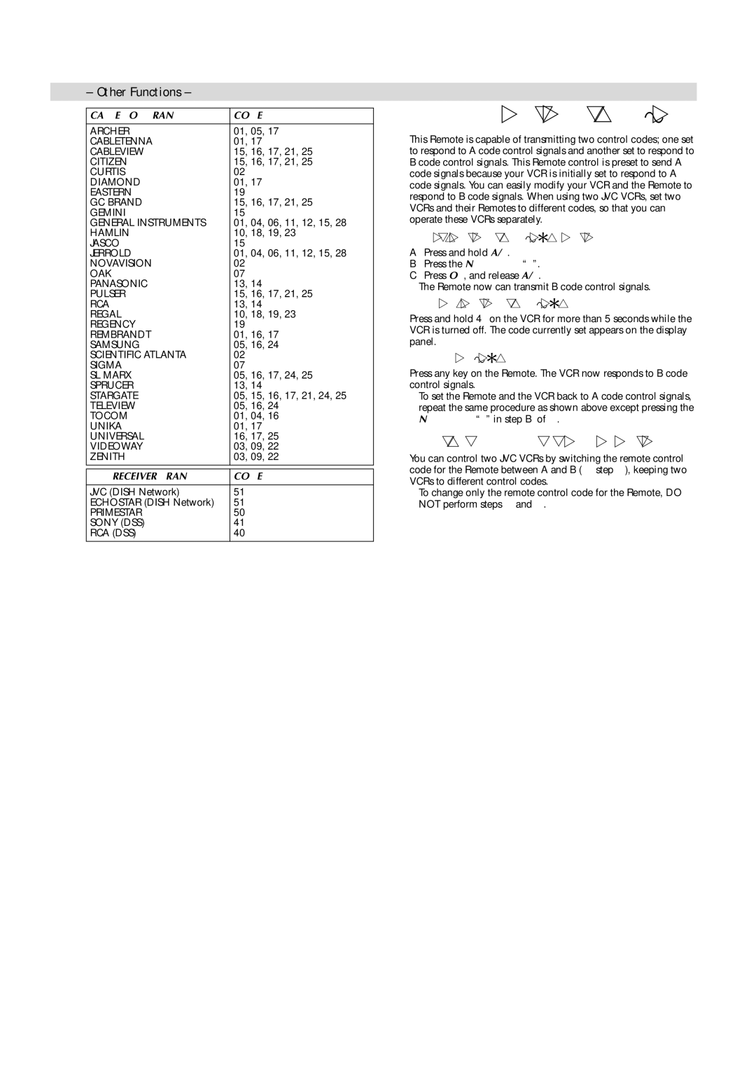 JVC HR-A5U manual Set remote control code for Remote, Check remote control code for VCR, Change code for VCR 