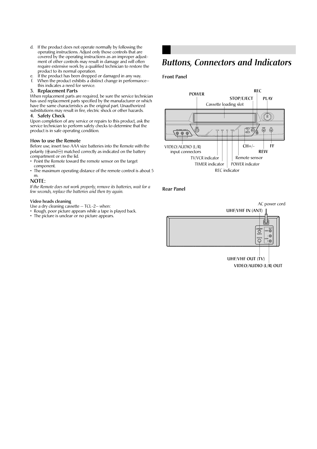 JVC HR-A60U manual Buttons, Connectors and Indicators 