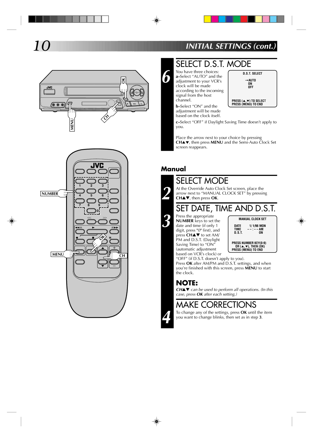 JVC HR-A62U manual Select D.S.T. Mode, Select Mode, Make Corrections 