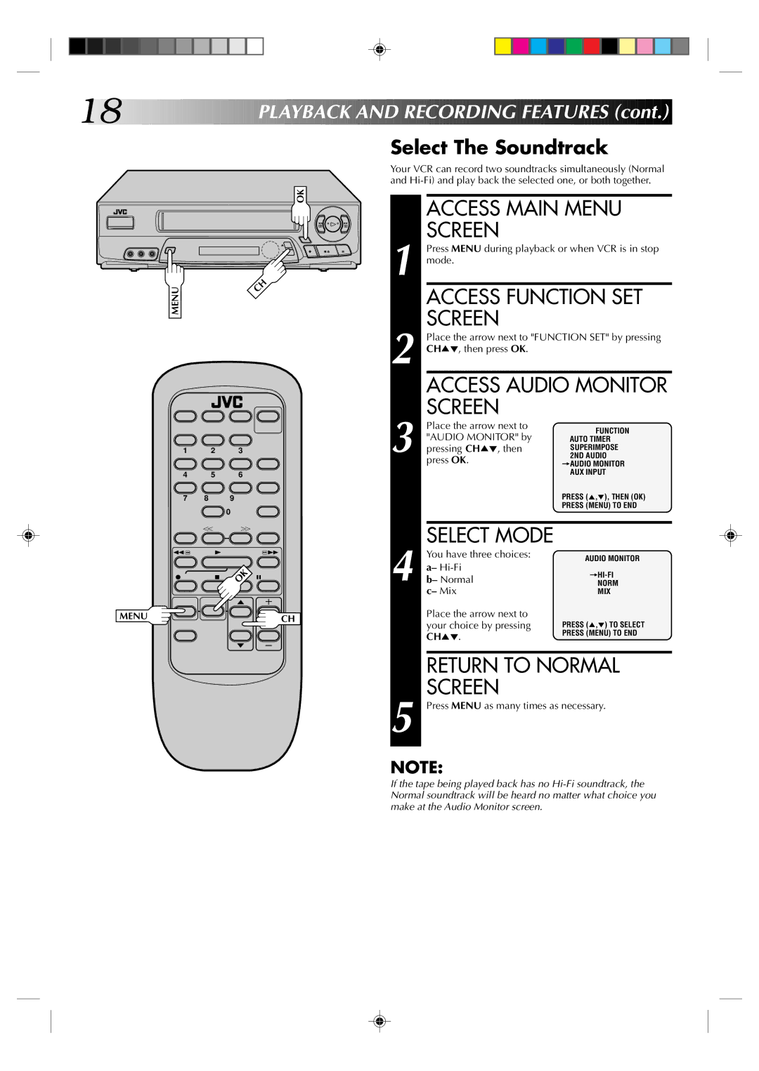 JVC HR-A62U manual Access Function SET, Access Audio Monitor, Layback and Recording Features, Select The Soundtrack 