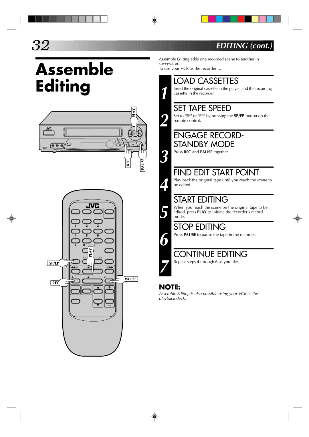 JVC HR-A62U manual Assemble Editing 