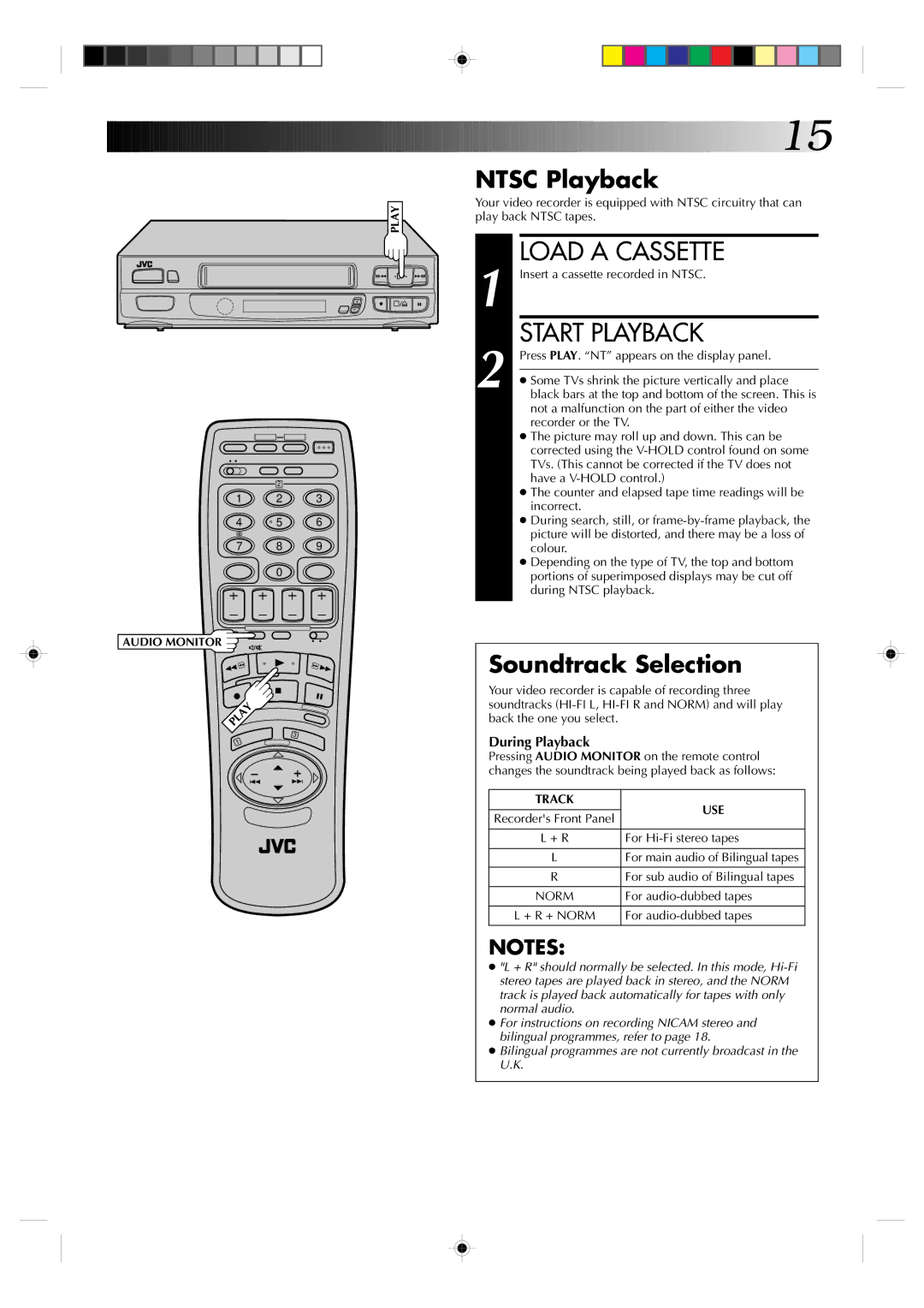 JVC HR-A630EK, HR-A631EK specifications Ntsc Playback, Soundtrack Selection 