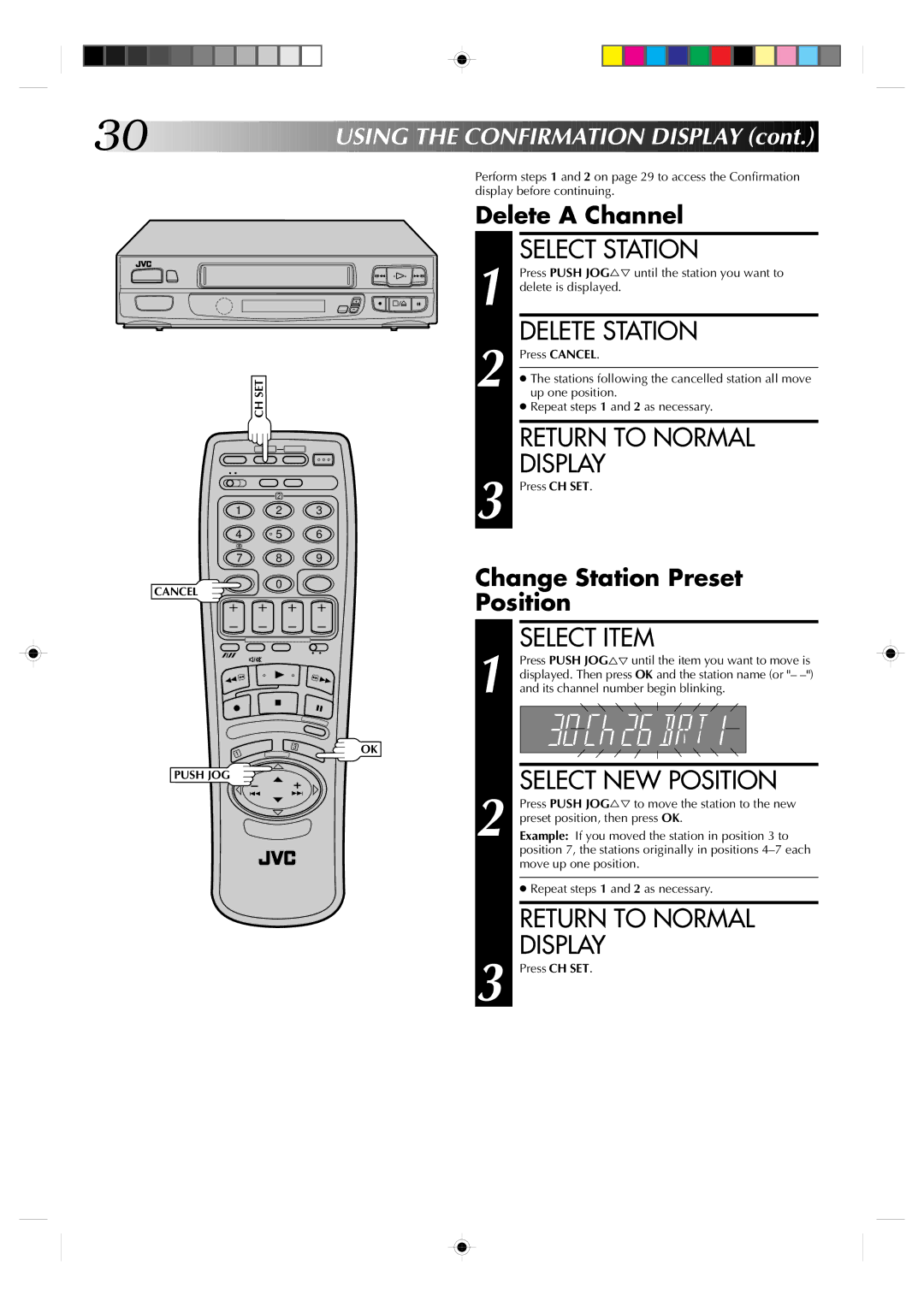 JVC HR-A631EK, HR-A630EK specifications Select Station, Delete Station, Select Item, Select NEW Position 