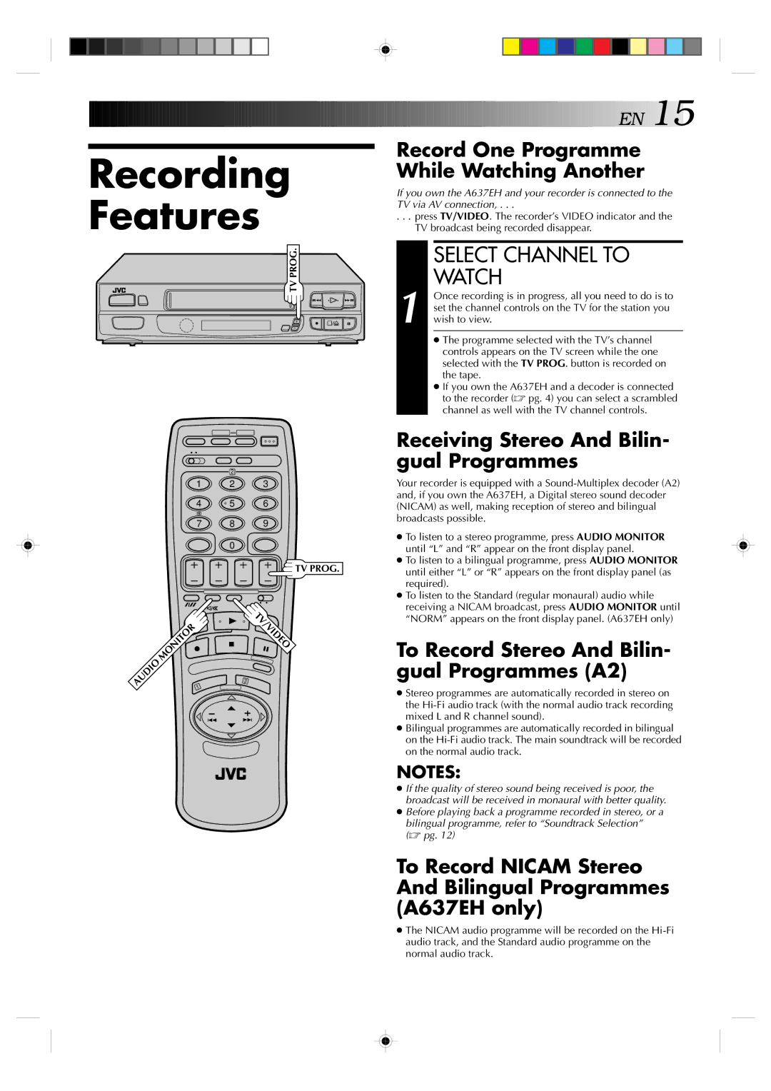 JVC HR-A637EH setup guide Recording Features, Select Channel to Watch 